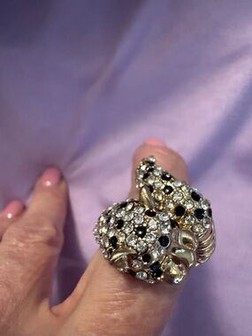 Chico's Gold-Tone Dome Ring with Clear Crystals and Black Accents